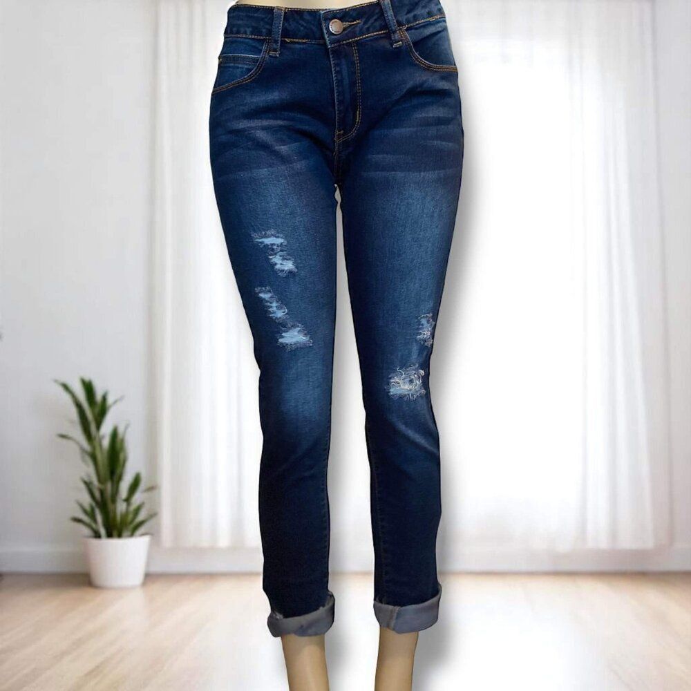 Mid Rise Denim Skinny Cropped Jeans - NEW